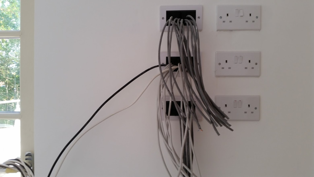 cat 6 cables at server room ready for adding RJ45 connectors and testing