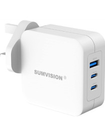 SUMVISION Universal 3 Port USB Laptop Wall Charger  100W  GaN  Multiport USB Connections with Type-C  USB-A QC 3.0 Fast Charge & USB-A  Includes UK Plug  Suitable for USB-C Laptop Charging  UK...