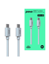 Prevo USB 2.0 60W C to C PVC cable  20V/3A  480Mbps  White  Superior Design & Performance  Retail Box Packaging