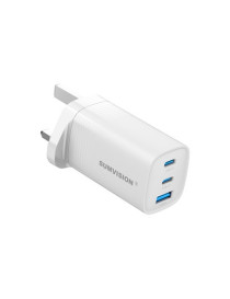 SUMVISION Universal 3 Port USB Laptop Wall Charger  65W  GaN  Multiport USB Connections with Type-C  USB-A QC 3.0 Fast Charge & USB-A  Includes UK Plug  Suitable for USB-C Laptop Charging  UK...