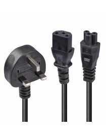 LINDY 30374 2.5m UK 3 Pin Plug to IEC C13 & IEC C5 Splitter Extension Cable  Black