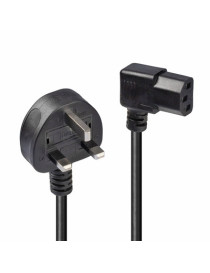 LINDY 30446 1m UK 3 Pin Plug to Right Angled IEC C13 Mains Power Cable  Black  Fully moulded with 5A fuse  10 year warranty