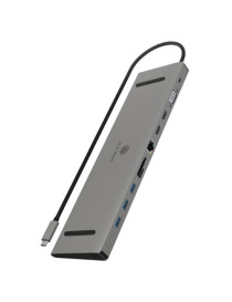 Icy Box (IB-DK2106-C) USB-C 11-in-1 Docking Station - 3x USB-A  2x HDMI  VGA  RJ45  Card Reader  3.5mm Jack  1x USB-C 100W Charging
