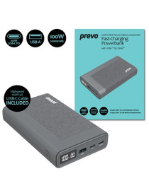 Prevo AD10C 100W USB-C Power Delivery PD 20000mAh Portable Fast-Charging Powerbank with Digital Display  Dual USB-C & USB-A with 100W USB-C Cable Included for Laptops  Ultrabooks  Chromebooks...
