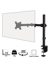 piXL Single Monitor Arm  For Screens Upto 32 inch  Desk Mounted  VESA dimensions of 75x75mm or 34 inch if 100x100mm Vesa  180 Degrees Swivel  15 Degrees Tilt  Weight Upto 10kg  Built in Cable Management  Black