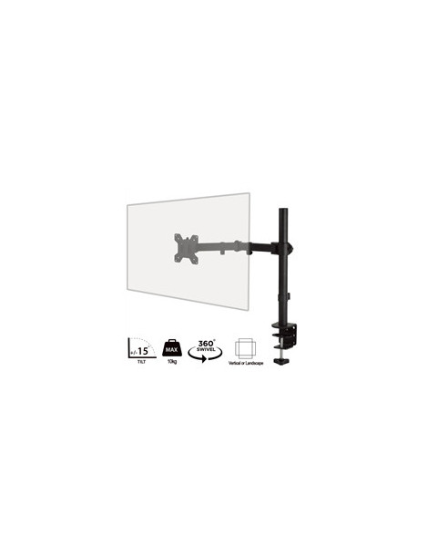 piXL Single Monitor Arm  For Screens Upto 32 inch  Desk Mounted  VESA dimensions of 75x75mm or 34 inch if 100x100mm Vesa  180 Degrees Swivel  15 Degrees Tilt  Weight Upto 10kg  Built in Cable Management  Black