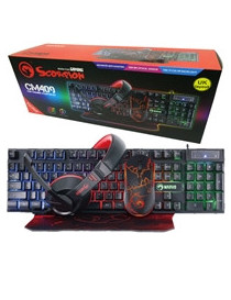 Marvo Scorpion CM409-UK 4-in-1 Gaming Bundle  Keyboard  Headset  Mouse and Mouse Pad  Wired USB 2.0  7 Colour Backlit  Multimedia  Anti-ghosting Keys  3200 dpi mouse with Noise Isolating Headset