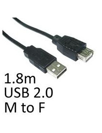 USB 2.0 A (M) to USB 2.0 A (F) 1.8m Black OEM Extension Data Cable