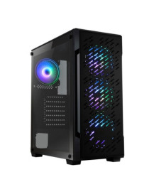 CiT Crossfire Gaming Case w/ Glass Window  ATX  4 ARGB Fans (3 Front  1 Back)  LED Button  PSU Shroud  High Airflow Front  Mesh Top