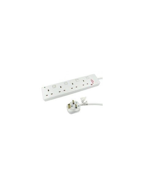TARGET RB-02-4GANGSWD UK Power Extension  2m  4 UK Ports  Individually Switched  White  13 Amp Fuse  Surge Protection  Status LED