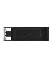 Kingston DT70/64GB DataTraveler 64GB USB Flash Drive  USB 3.2   USB-C  Gen1  80MB/s  Clear Cap  Black  Retail.