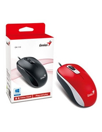 Genius DX-110 Wired USB Plug and Play Mouse  1000 DPI Optical Tracking  3 Button with Scroll Wheel  Ambidextrous Design with 1.5m Cable  Red