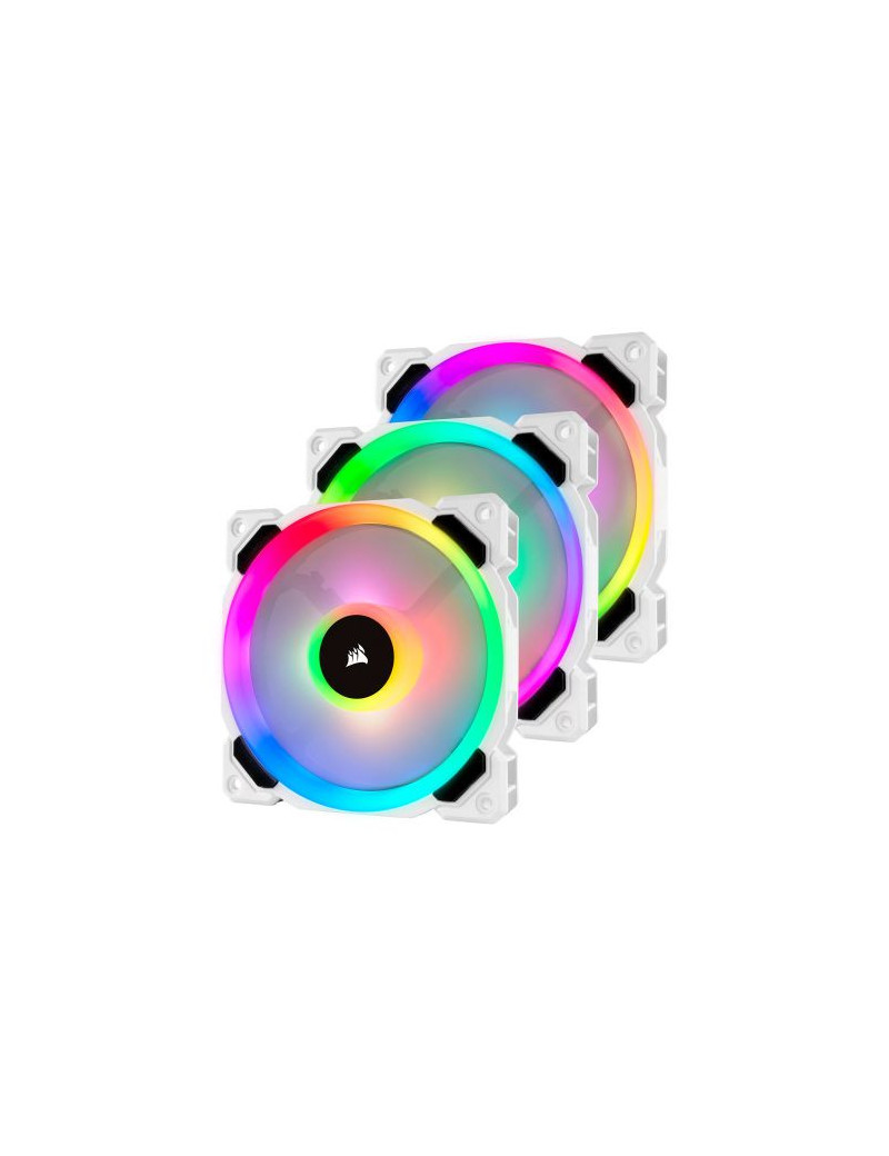 Corsair LL120 12cm PWM RGB Case Fans x3  16 LED RGB Dual Light Loop  Hydraulic Bearing  White  Lighting Node PRO Kit Included