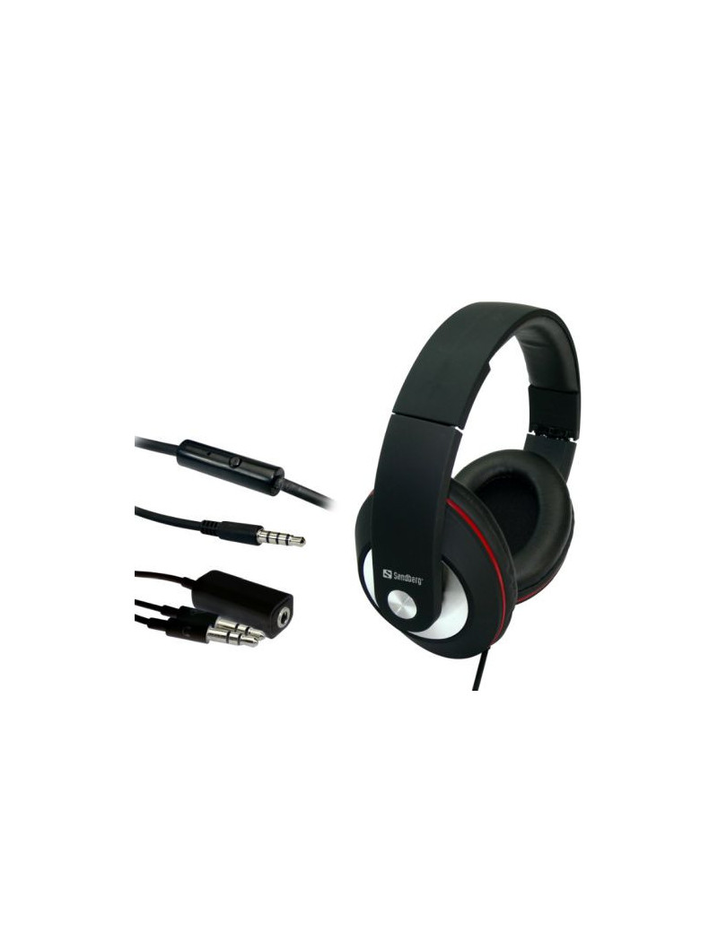 Sandberg (125-86) Play and Go Headset  40mm Driver  Inline Microphone  3.5mm Jack  Red & Black  5 Year Warranty