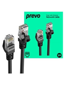 Prevo CAT6-BLK-3M Network Cable  RJ45 (M) to RJ45 (M)  CAT6  3m  Black  Oxygen Free Copper Core  Sturdy PVC Outer Sleeve & Clip Protector  Retail Box Packaging
