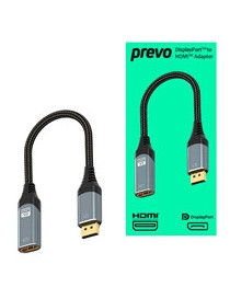 Prevo DPM-HDMIF-ADA Display Converter Adapter  DisplayPort (M) to HDMI (F)  0.2m  Black & Silver  DisplayPort 1.4 & HDMI 2.0  Supports up to 4K@60Hz  Braided Cable  Retail Box Packaging