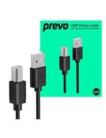 Prevo USBA-USBB-2M USB Printer Cable  USB 2.0 Type-A (M) to USB 2.0 Type-B (M)  2m  Black  480Mbps Transmission Rate  Suitable for Printers & Scanners  Retail Box Packaging