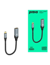 Prevo USBC-HDMI-ADA Display Converter Adapter  USB Type-C (M) to HDMI (F)  0.2m  Black & Silver  HDMI 2.0  Supports up to 4K@60Hz  Braided Cable  Retail Box Packaging