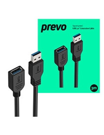 Prevo USBM-USBF-3M USB 3.0 Extension Cable  USB 3.0 Type-A (M) to USB Type-A (F)  3m  Black  Up to 5Gbps Transmission Rate  Retail Box Packaging