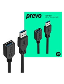 Prevo USBM-USBF-5M USB 3.0 Extension Cable  USB 3.0 Type-A (M) to USB Type-A (F)  5m  Black  Up to 5Gbps Transmission Rate  Retail Box Packaging