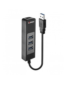 LINDY 43176 USB 3.0 Hub & Gigabit Ethernet Converter  Supports 10/100/1000BASE-T  3 x USB 3.1 Gen 1 / 3.0 SuperSpeed Ports Supporting Data Transfer Rates up to 5Gbps  Bus-Powered with No External...
