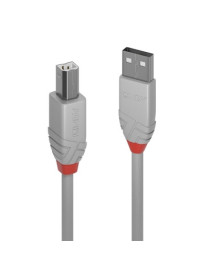 LINDY 36684 Anthra Line USB Cable  USB 2.0 Type-A (M) to USB 2.0 Type-B (M)  3m  Grey  Supports Data Transfer Speeds up to 480Mbps  Robust PVC Housing  Nickel Connectors & Gold Plated Contacts...