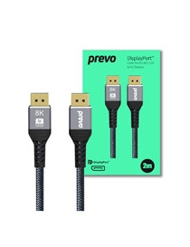 Prevo DP14-2M DisplayPort Cable  DisplayPort 1.4 (M) to DisplayPort 1.4 (M)  2m  Black & Grey  Supports Displays up to 8K@60Hz  Robust Braided Cable  Gold-Plated Connectors  Superior Design &...