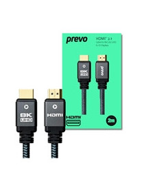Prevo HDMI-2.1-2M HDMI Cable  HDMI 2.1 (M) to HDMI 2.1 (M)  2m  Black & Grey  Supports Displays up to 8K@60Hz  99.9% Oxygen-Free Copper with Gold-Plated Connectors  Superior Design & Performance  Retail Box Packaging