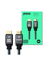 Prevo HDMI-2.1-3M HDMI Cable  HDMI 2.1 (M) to HDMI 2.1 (M)  3m  Black & Grey  Supports Displays up to 8K@60Hz  99.9% Oxygen-Free Copper with Gold-Plated Connectors  Superior Design & Performance...