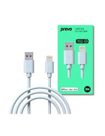 Prevo USB-LIGHTNING-2M Lightning Cable  USB 2.0 A (M) to Apple Lightning (M)  2m  White  MFI Certified  Fast Charging up to 2.1A  Data Sync Rate up to 480Mbps  Superior Design & Performance  Retail...