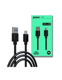 Prevo USBA-USBC-2M Data Cable  USB 2.0 Type-A (M) to USB 2.0 Type-C (M)  2m  Black  Fast Charging up to 2.1A / 5V  Nickel Plated Connectors  Superior Design & Performance  Retail Box Packaging