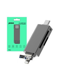 Prevo CR312 USB 2.0  USB Type-C and Lightning Connection  Card Reader  High-speed Memory Card Adapter Supports SD/Micro SD/TF/SDHC/SDXC/MMC  Compatible with Windows  Mac OS and Android  Black