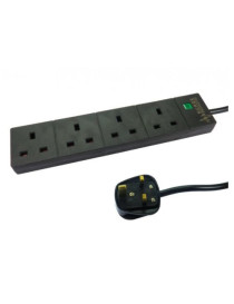 Spire Mains Power Multi Socket Extension Lead  4-Way  2M Cable  Surge Protected  Status LED  Black