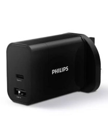 Philips 3-pin Wall Plug USB-C & USB-A Charger  30W  Fast Charge  Power Delivery