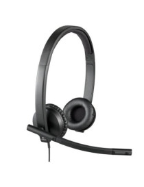 Logitech H570E Stereo Headset with Boom Mic  USB  In-Line Controls  Noise & Echo Cancellation  Leatherette Ear Pads