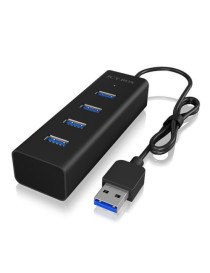Icy Box (IB-HUB1409-U3) 4-Port USB-A Hub - USB-A Male  4 x USB 3.0  LED Indicator  Aluminium  USB Powered