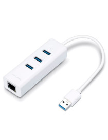 TP-LINK (UE330) Portable External 3-Port USB 3.0 Hub & Gigabit Ethernet Adapter  White