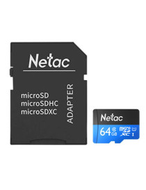 Netac P500 64GB MicroSDXC Card with SD Adapter  U1 Class 10  Up to 90MB/s