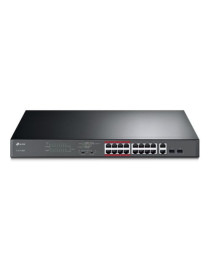 TP-LINK (TL-SL1218MP) 16-Port 10/100Mbps + 2-Port GB Unmanaged PoE Switch  2 combo GB SFP Slots  16-Port PoE  Rackmountable