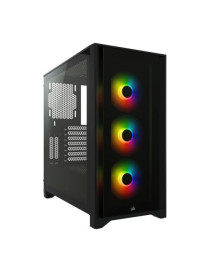 Corsair iCUE 4000X RGB Gaming Case w/ Tempered Glass Window  E-ATX  3 x AirGuide RGB Fans  Lighting Node CORE included  USB-C  Black